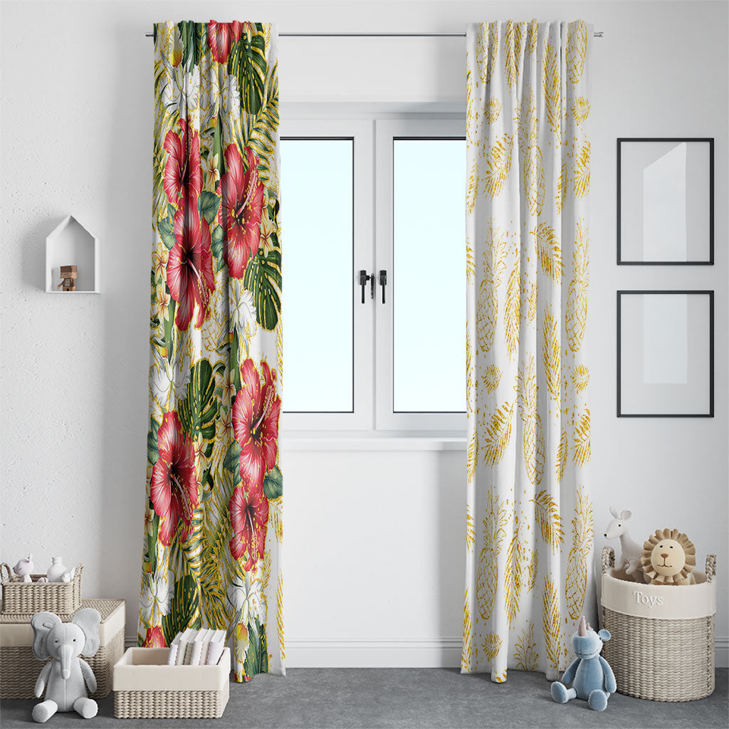 Hawaii Discoverers Day Window Curtain Tropical Hibiscus Glitter White LT05 - Polynesian Pride