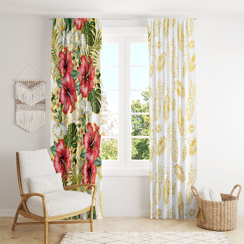 Hawaii Discoverers Day Window Curtain Tropical Hibiscus Glitter White LT05 - Polynesian Pride
