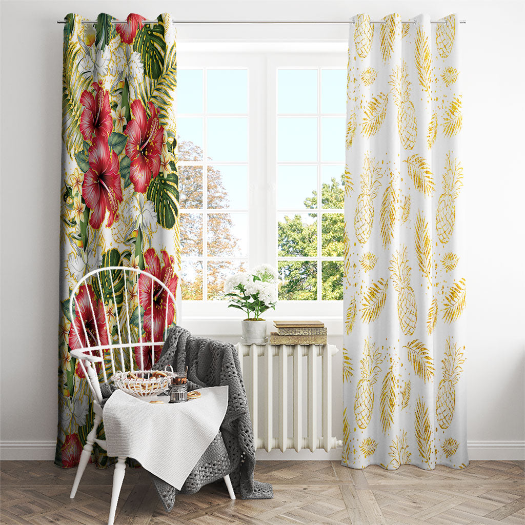 Hawaii Discoverers Day Window Curtain Tropical Hibiscus Glitter White LT05 - Polynesian Pride
