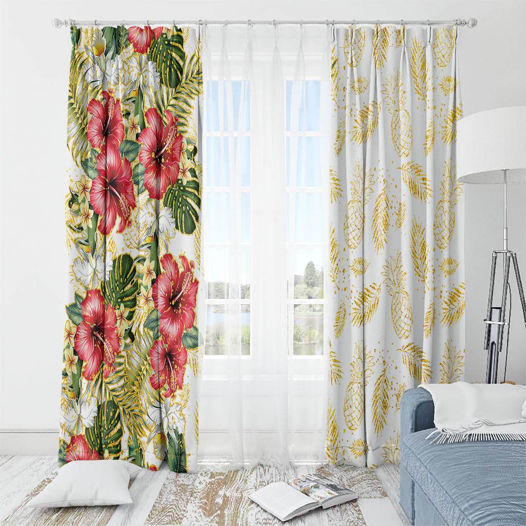 Hawaii Discoverers Day Window Curtain Tropical Hibiscus Glitter White LT05 - Polynesian Pride