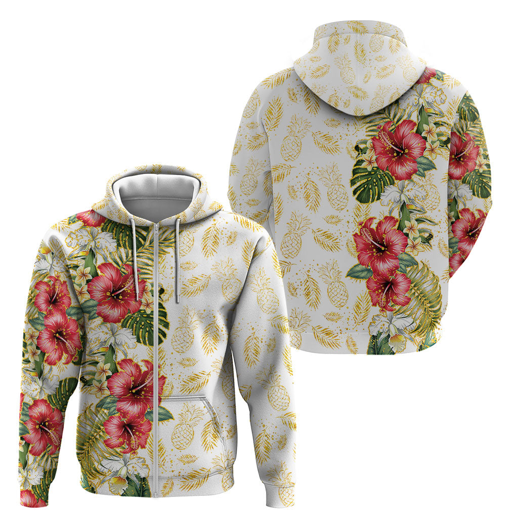 Hawaii Discoverers Day Zip Hoodie Tropical Hibiscus Glitter White LT05 - Polynesian Pride