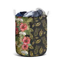 Hawaii Discoverers Day Laundry Basket Tropical Hibiscus Glitter Black LT05 - Polynesian Pride