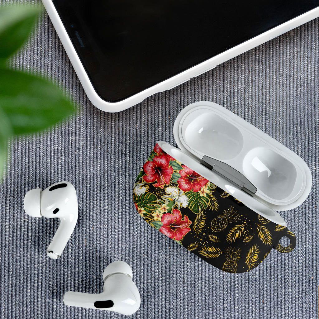 Hawaii Discoverers Day AirPods Case Tropical Hibiscus Glitter Black LT05 - Polynesian Pride