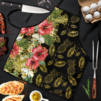 Hawaii Discoverers Day Apron Tropical Hibiscus Glitter Black