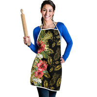 Hawaii Discoverers Day Apron Tropical Hibiscus Glitter Black