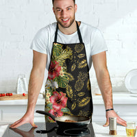 Hawaii Discoverers Day Apron Tropical Hibiscus Glitter Black