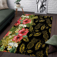 Hawaii Discoverers Day Area Rug Tropical Hibiscus Glitter Black LT05 Black - Polynesian Pride