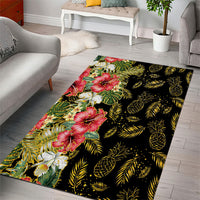 Hawaii Discoverers Day Area Rug Tropical Hibiscus Glitter Black LT05 - Polynesian Pride