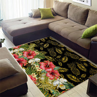 Hawaii Discoverers Day Area Rug Tropical Hibiscus Glitter Black LT05 - Polynesian Pride