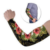 Hawaii Discoverers Day Arm Sleeves Tropical Hibiscus Glitter Black LT05 Set of 2 Black - Polynesian Pride