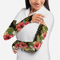 Hawaii Discoverers Day Arm Sleeves Tropical Hibiscus Glitter Black LT05 - Polynesian Pride
