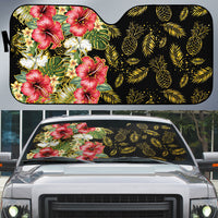 Hawaii Discoverers Day Auto Sun Shade Tropical Hibiscus Glitter Black LT05 Black - Polynesian Pride