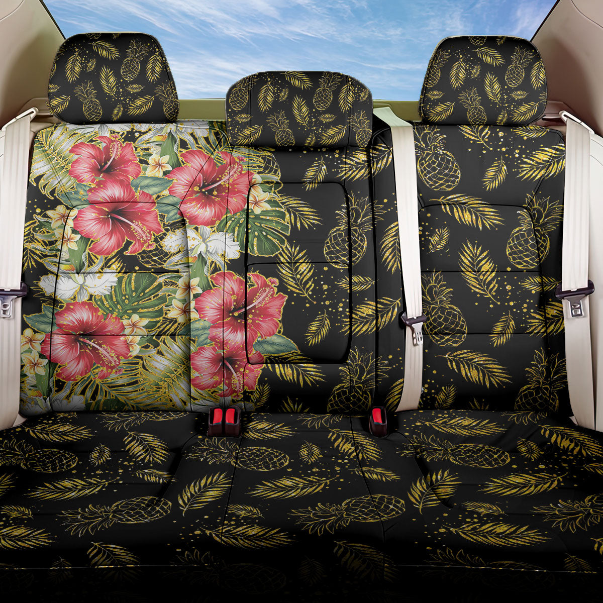 Hawaii Discoverers Day Back Car Seat Cover Tropical Hibiscus Glitter Black LT05 One Size Black - Polynesian Pride