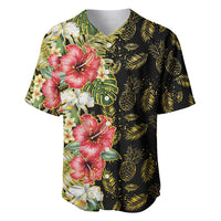 Hawaii Discoverers Day Baseball Jersey Tropical Hibiscus Glitter Black LT05 Black - Polynesian Pride