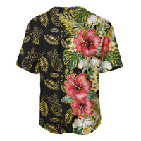 Hawaii Discoverers Day Baseball Jersey Tropical Hibiscus Glitter Black LT05 - Polynesian Pride