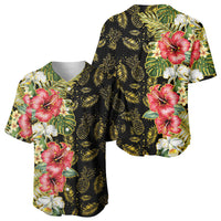 Hawaii Discoverers Day Baseball Jersey Tropical Hibiscus Glitter Black LT05 - Polynesian Pride