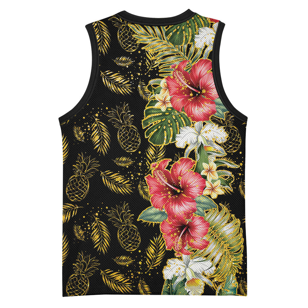 Hawaii Discoverers Day Basketball Jersey Tropical Hibiscus Glitter Black LT05 - Polynesian Pride