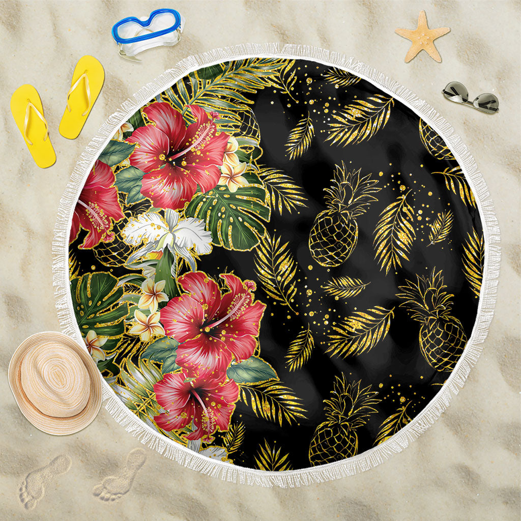 Hawaii Discoverers Day Beach Blanket Tropical Hibiscus Glitter Black LT05 One Size 150cm Black - Polynesian Pride