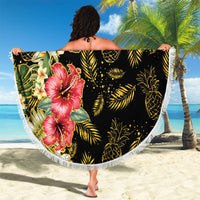 Hawaii Discoverers Day Beach Blanket Tropical Hibiscus Glitter Black LT05 - Polynesian Pride