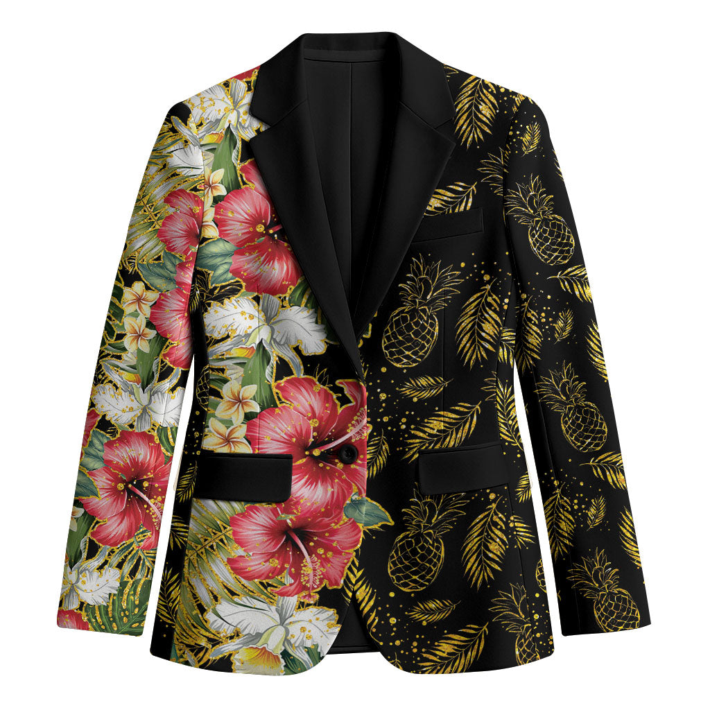 Hawaii Discoverers Day Blazer Tropical Hibiscus Glitter Black LT05 Unisex Black - Polynesian Pride