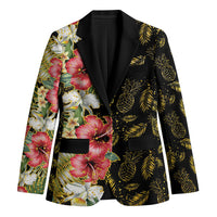 Hawaii Discoverers Day Blazer Tropical Hibiscus Glitter Black LT05 Unisex Black - Polynesian Pride