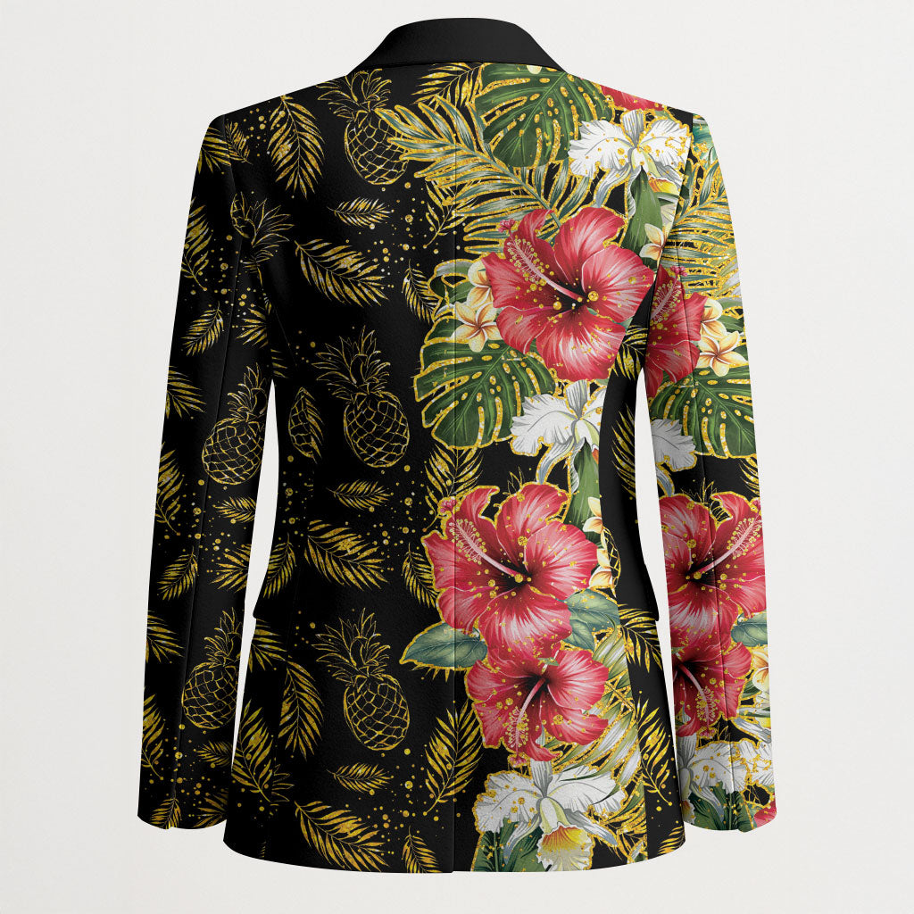Hawaii Discoverers Day Blazer Tropical Hibiscus Glitter Black LT05 - Polynesian Pride