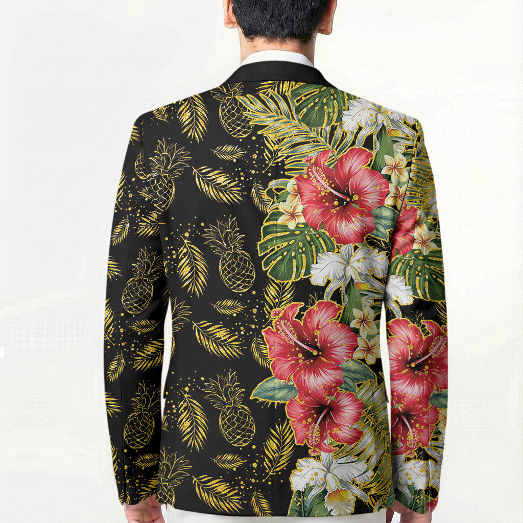 Hawaii Discoverers Day Blazer Tropical Hibiscus Glitter Black LT05 - Polynesian Pride