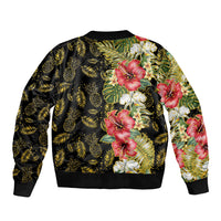 Hawaii Discoverers Day Bomber Jacket Tropical Hibiscus Glitter Black LT05 - Polynesian Pride