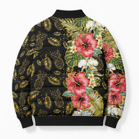 Hawaii Discoverers Day Bomber Puffer Jacket Tropical Hibiscus Glitter Black LT05 - Polynesian Pride