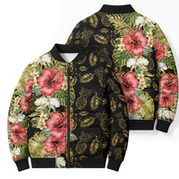 Hawaii Discoverers Day Bomber Puffer Jacket Tropical Hibiscus Glitter Black LT05 - Polynesian Pride
