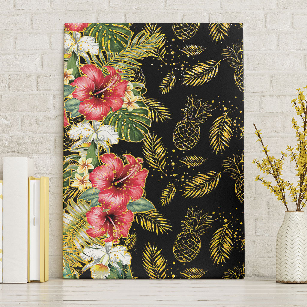 Hawaii Discoverers Day Canvas Wall Art Tropical Hibiscus Glitter Black LT05 Without Frame Black - Polynesian Pride