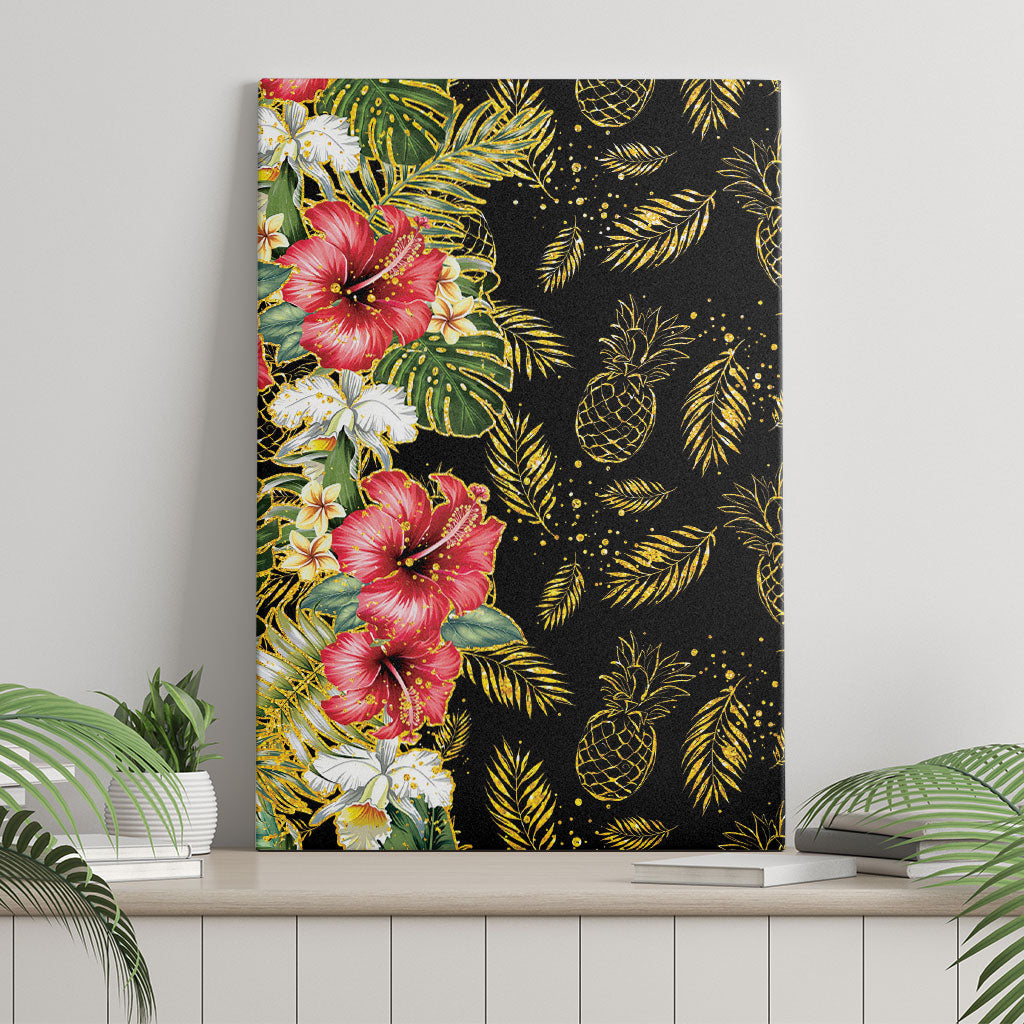 Hawaii Discoverers Day Canvas Wall Art Tropical Hibiscus Glitter Black LT05 - Polynesian Pride