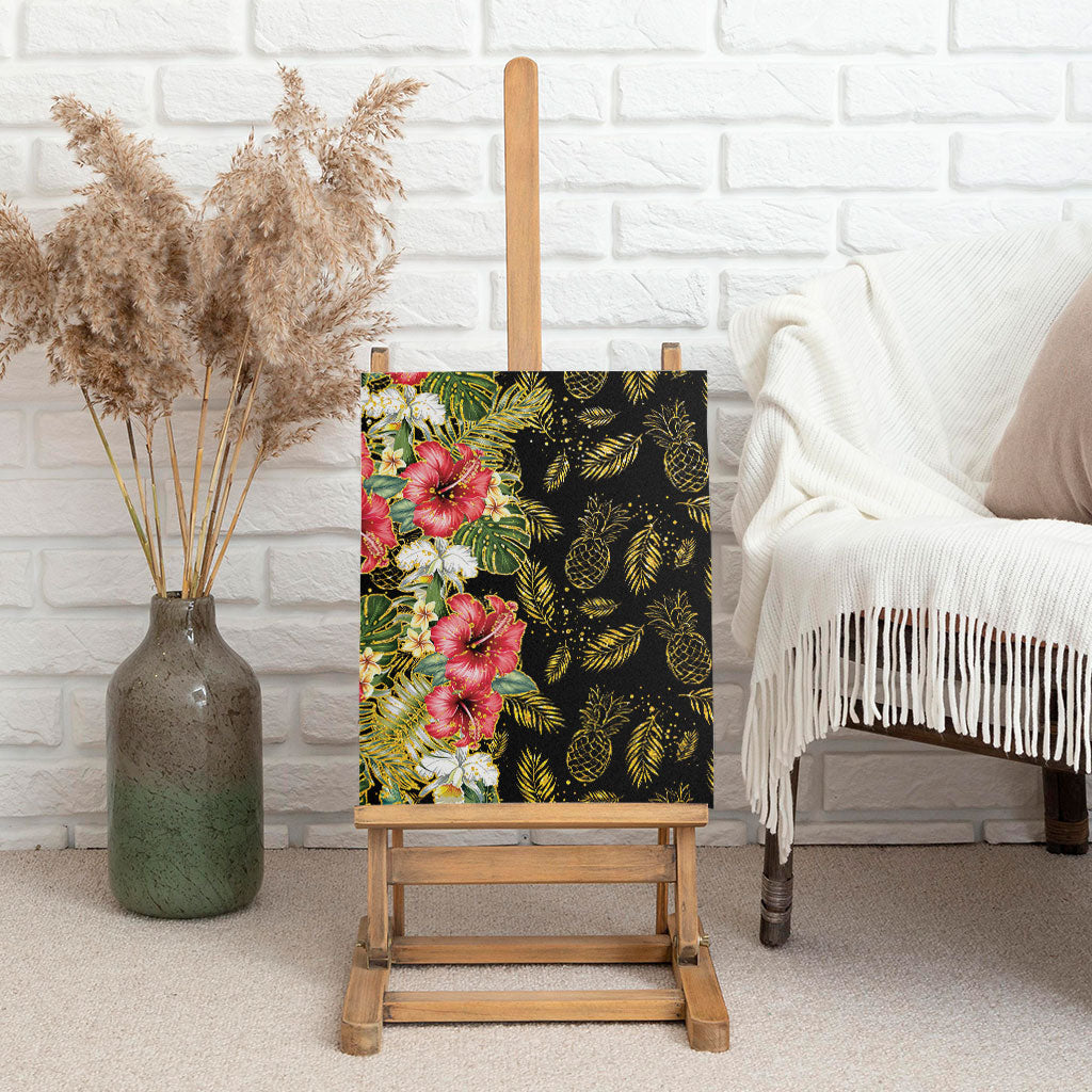 Hawaii Discoverers Day Canvas Wall Art Tropical Hibiscus Glitter Black LT05 - Polynesian Pride
