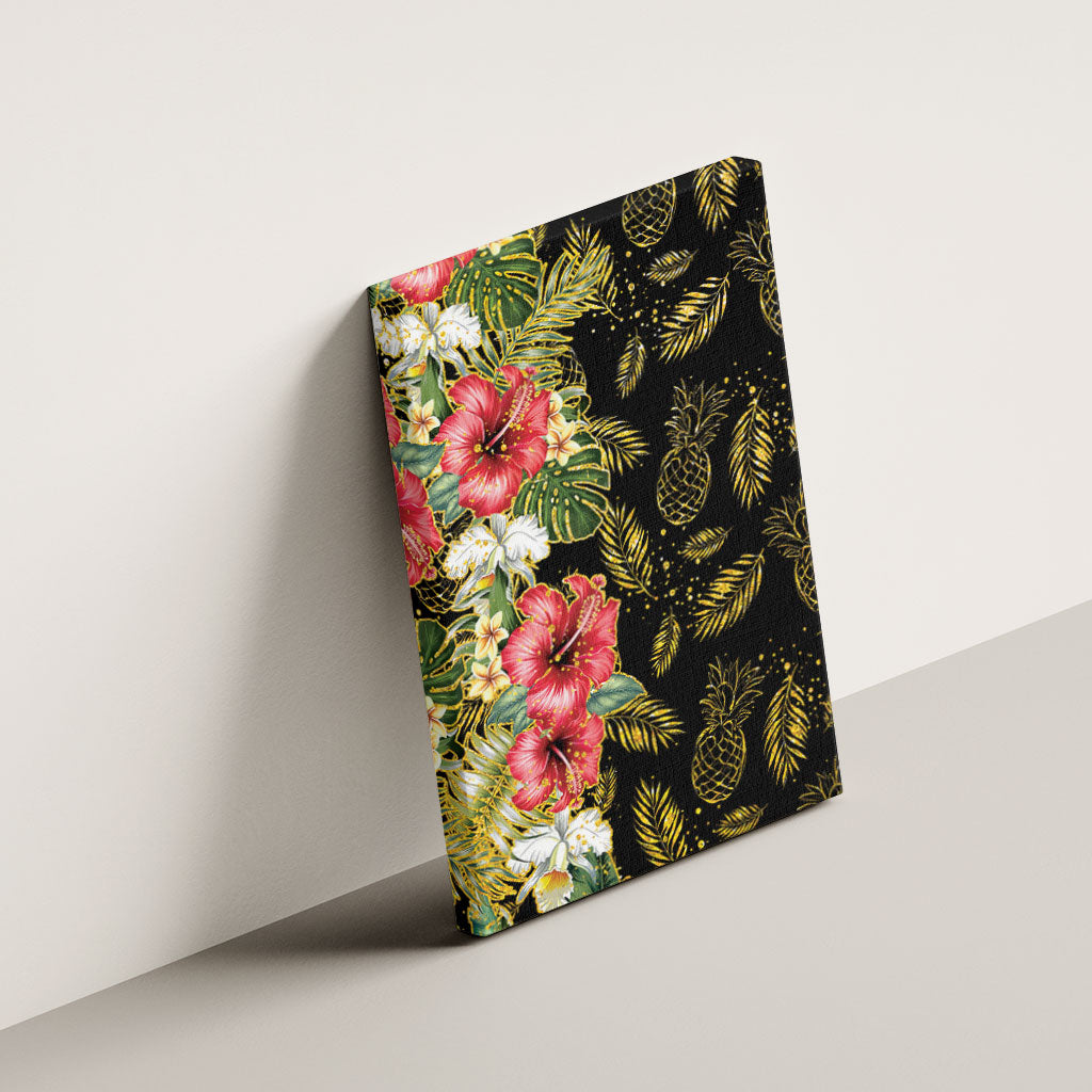 Hawaii Discoverers Day Canvas Wall Art Tropical Hibiscus Glitter Black LT05 - Polynesian Pride