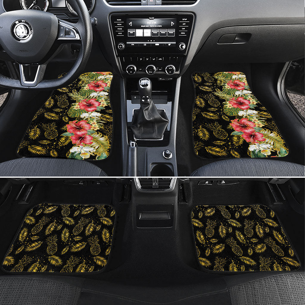 Hawaii Discoverers Day Car Mats Tropical Hibiscus Glitter Black