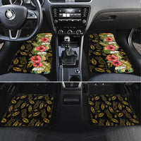 Hawaii Discoverers Day Car Mats Tropical Hibiscus Glitter Black LT05 Set 4pcs Black - Polynesian Pride