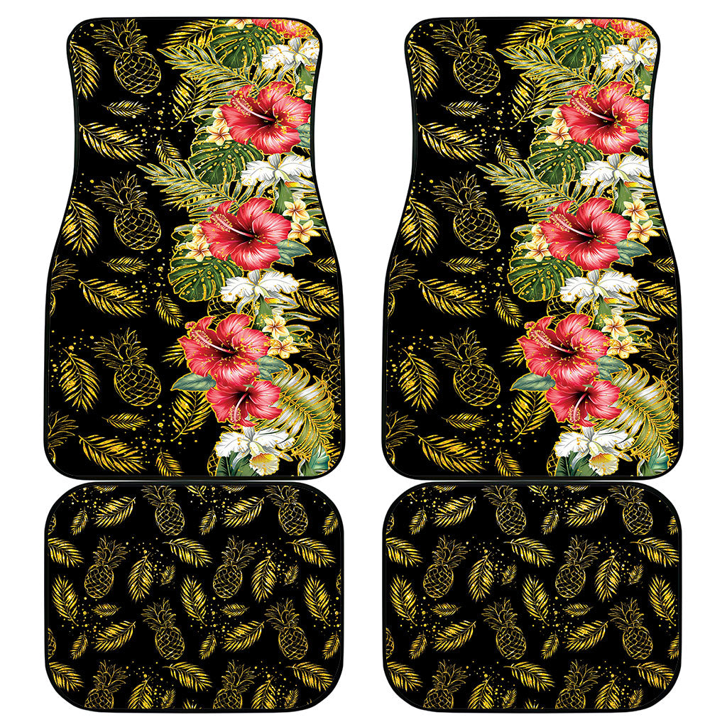 Hawaii Discoverers Day Car Mats Tropical Hibiscus Glitter Black LT05 - Polynesian Pride