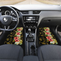 Hawaii Discoverers Day Car Mats Tropical Hibiscus Glitter Black LT05 Set 2pcs - Front Black - Polynesian Pride