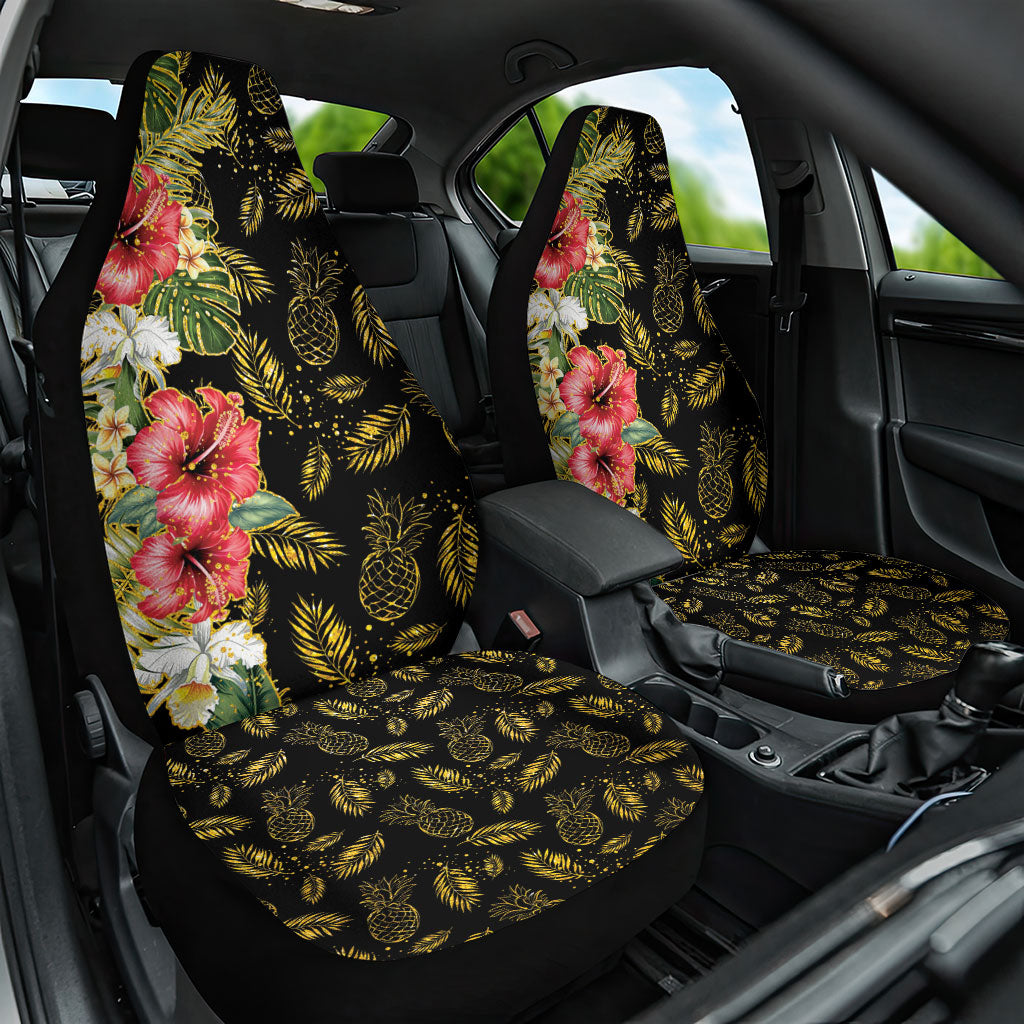 Hawaii Discoverers Day Car Seat Cover Tropical Hibiscus Glitter Black LT05 One Size Black - Polynesian Pride