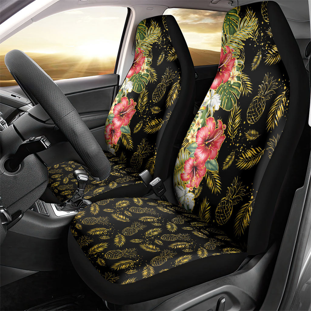 Hawaii Discoverers Day Car Seat Cover Tropical Hibiscus Glitter Black LT05 - Polynesian Pride