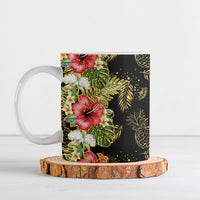 Hawaii Discoverers Day Ceramic Mug Tropical Hibiscus Glitter Black