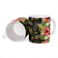 Hawaii Discoverers Day Ceramic Mug Tropical Hibiscus Glitter Black