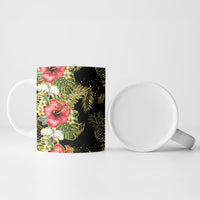 Hawaii Discoverers Day Ceramic Mug Tropical Hibiscus Glitter Black