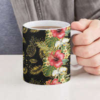 Hawaii Discoverers Day Ceramic Mug Tropical Hibiscus Glitter Black