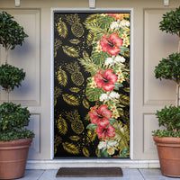 Hawaii Discoverers Day Door Cover Tropical Hibiscus Glitter Black LT05 Black - Polynesian Pride