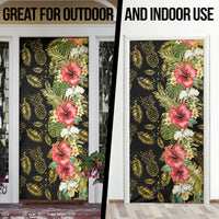 Hawaii Discoverers Day Door Cover Tropical Hibiscus Glitter Black LT05 - Polynesian Pride
