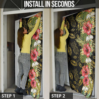 Hawaii Discoverers Day Door Cover Tropical Hibiscus Glitter Black LT05 - Polynesian Pride
