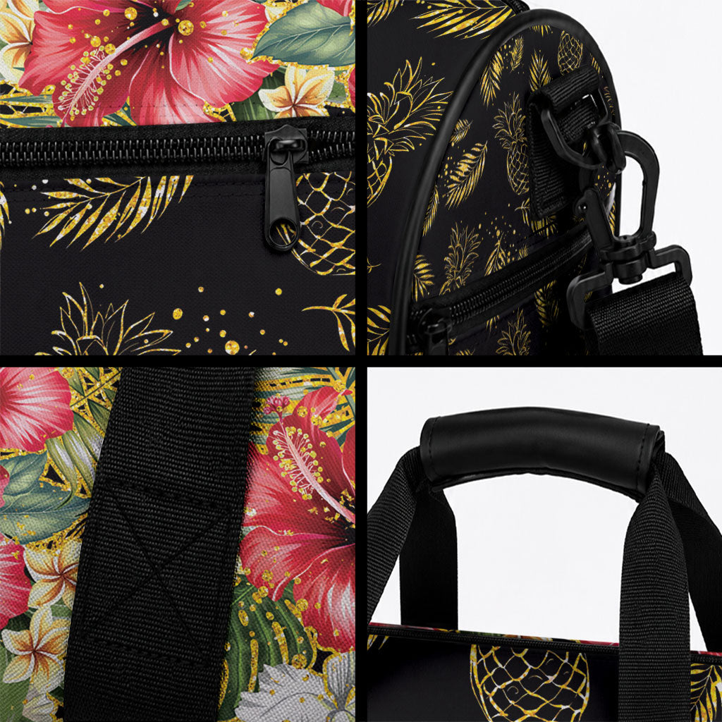 Hawaii Discoverers Day Duffle Bag Tropical Hibiscus Glitter Black LT05 - Polynesian Pride
