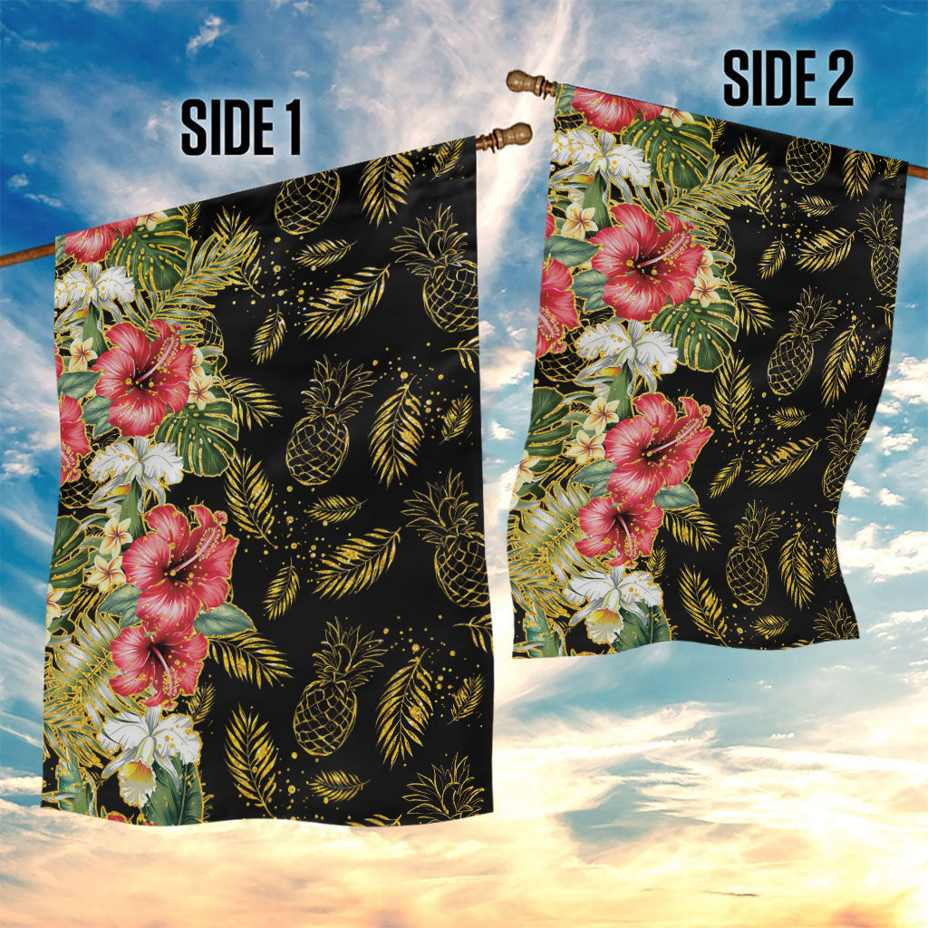 Hawaii Discoverers Day Garden Flag Tropical Hibiscus Glitter Black LT05 - Polynesian Pride