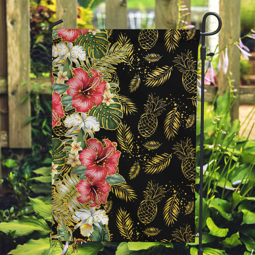 Hawaii Discoverers Day Garden Flag Tropical Hibiscus Glitter Black LT05 Garden Flag Black - Polynesian Pride